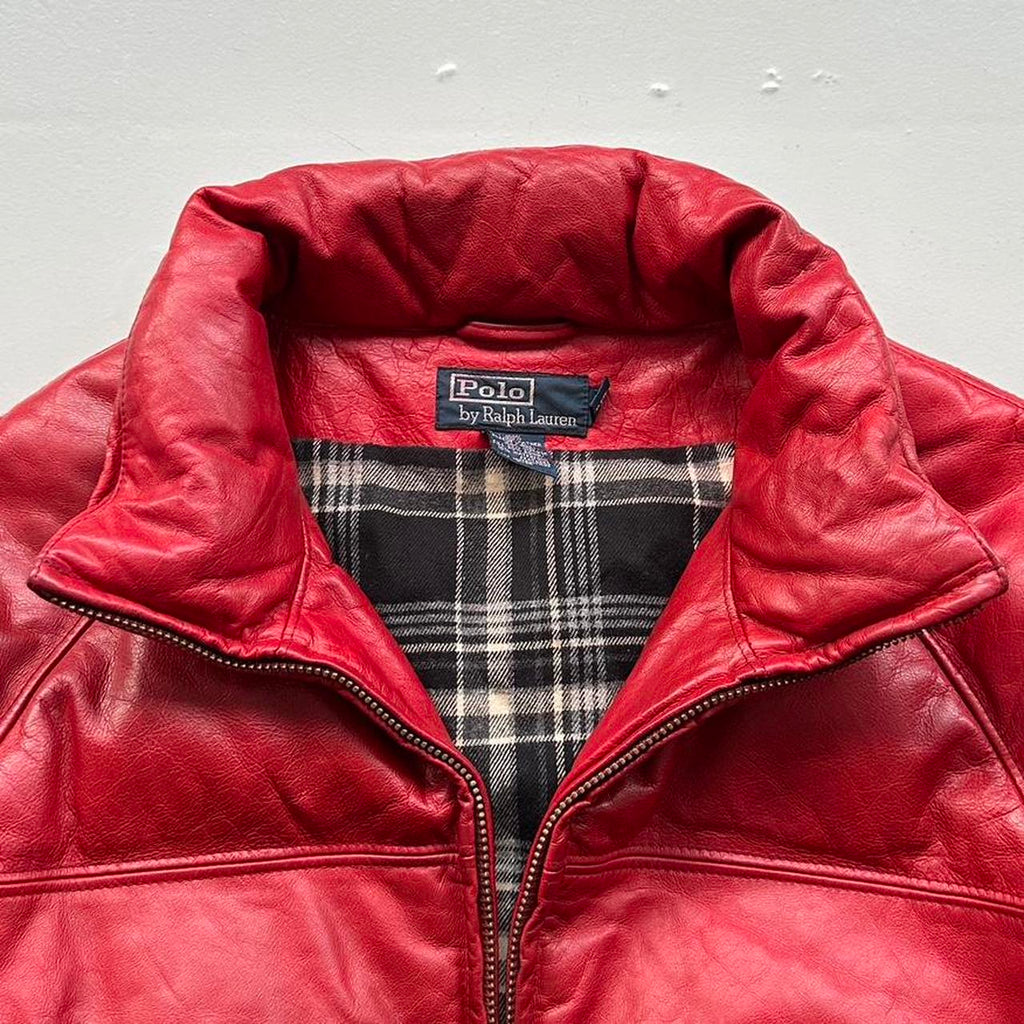 Polo Ralph Lauren Rare Red Leather 90s Puffer Jacket - Medium