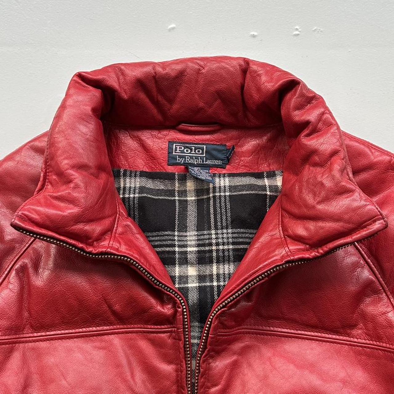 Polo Ralph Lauren Rare Red Leather 90s Puffer Jacket - Medium