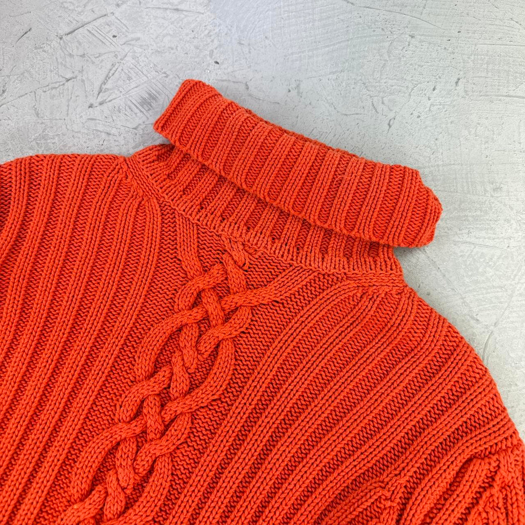 Vintage Orange Rope Knit 90's Sweatshirt - Small