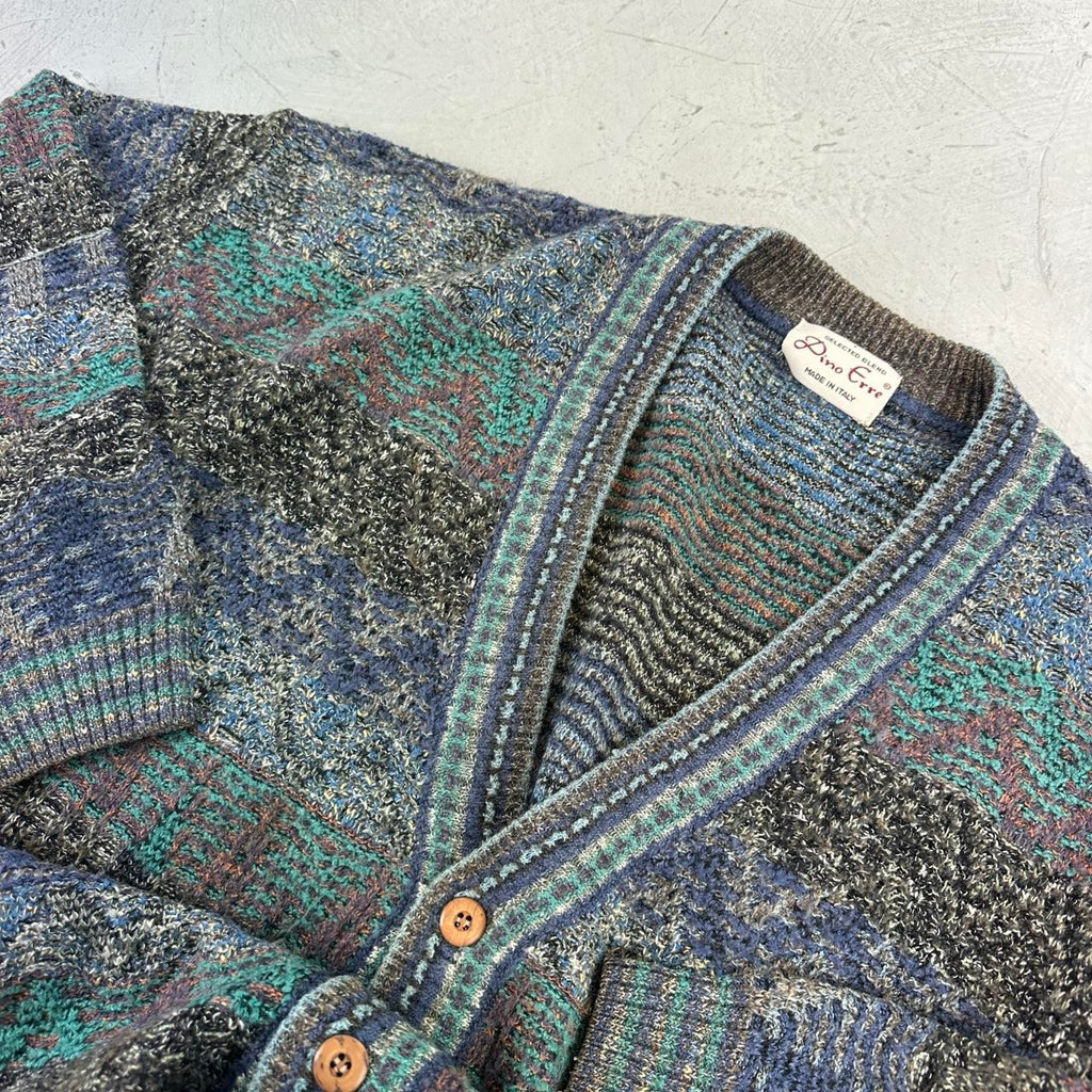 Grey and Blue Knitted Vintage 90s cardigan - XL