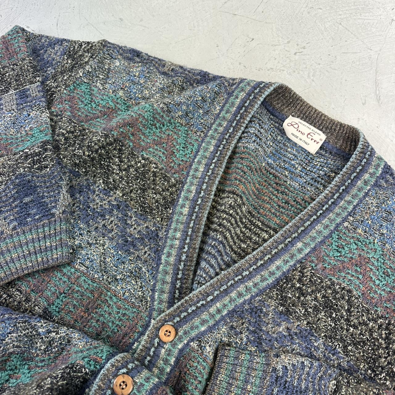 Grey and Blue Knitted Vintage 90s cardigan - XL