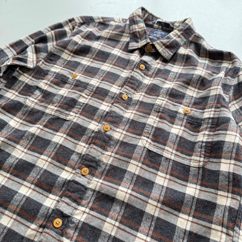 Brown and Cream Checkered J.Crew 90s Vintage Flannel Shirt - Medium