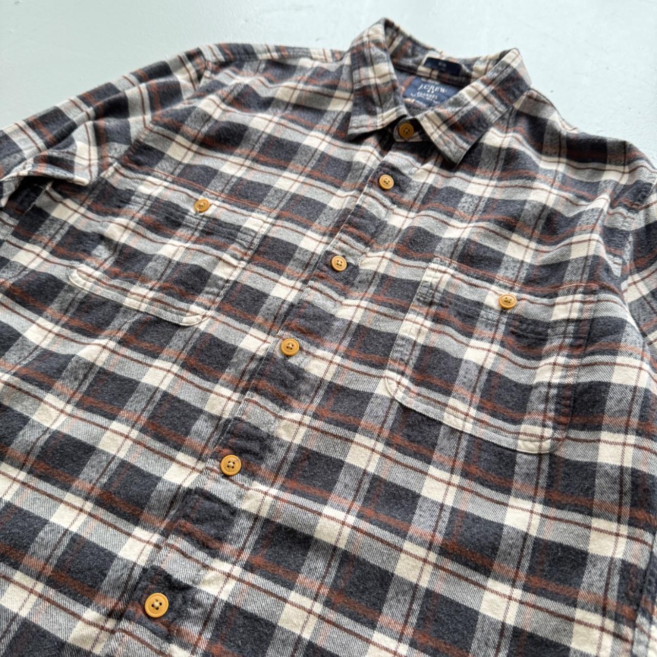 Brown and Cream Checkered J.Crew 90s Vintage Flannel Shirt - Medium