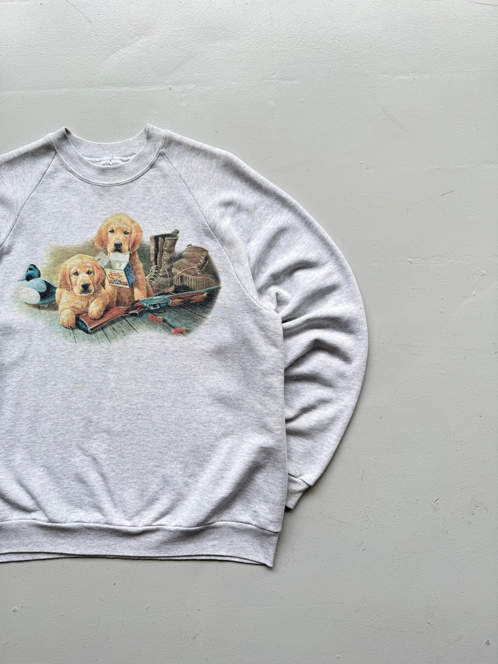 Grey Hunting Dogs Raglan 90's Vintage Graphic Sweatshirt - Medium