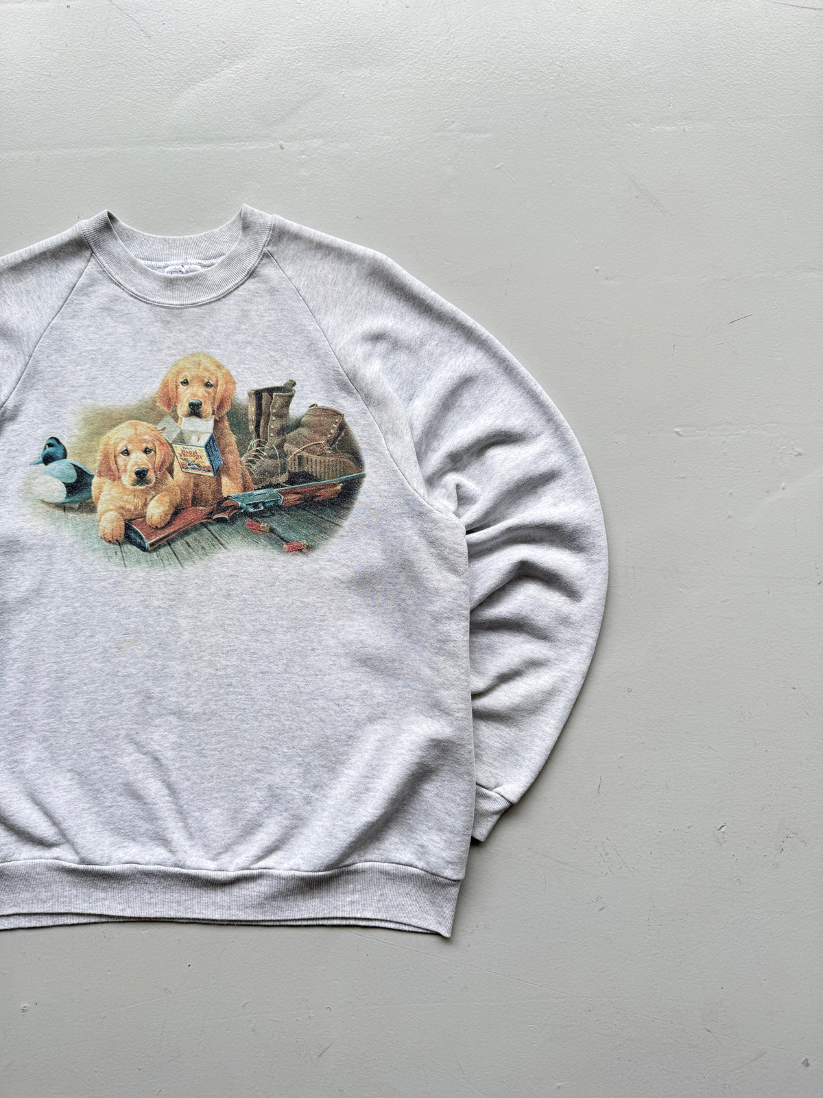 Grey Hunting Dogs Raglan 90's Vintage Graphic Sweatshirt - Medium