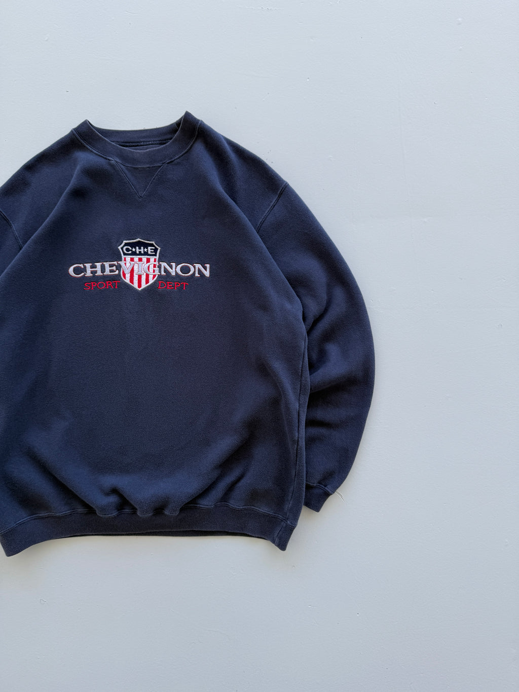 Navy Blue Chevignon 90's Vintage Graphic Sweatshirt Jumper - Medium