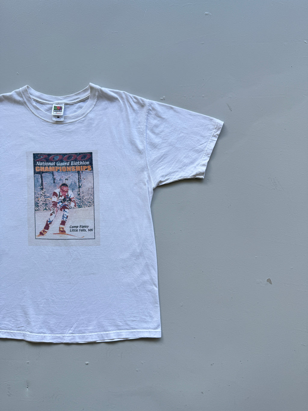 White Ski Biathlon Champion 00's Vintage Graphic T-Shirt - Large