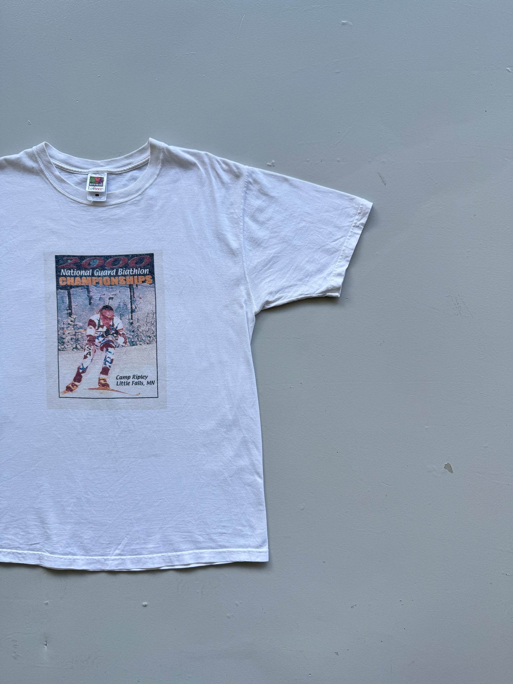 White Ski Biathlon Champion 00's Vintage Graphic T-Shirt - Large