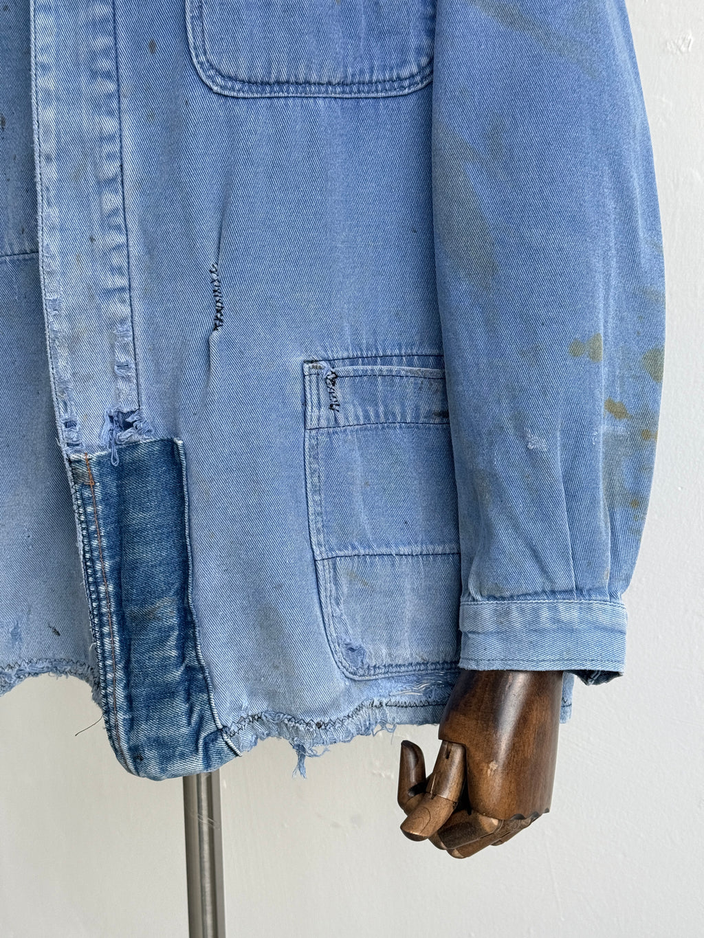 Thrashed Blue French Vintage Workwear Chore Jacket CH372 - Large