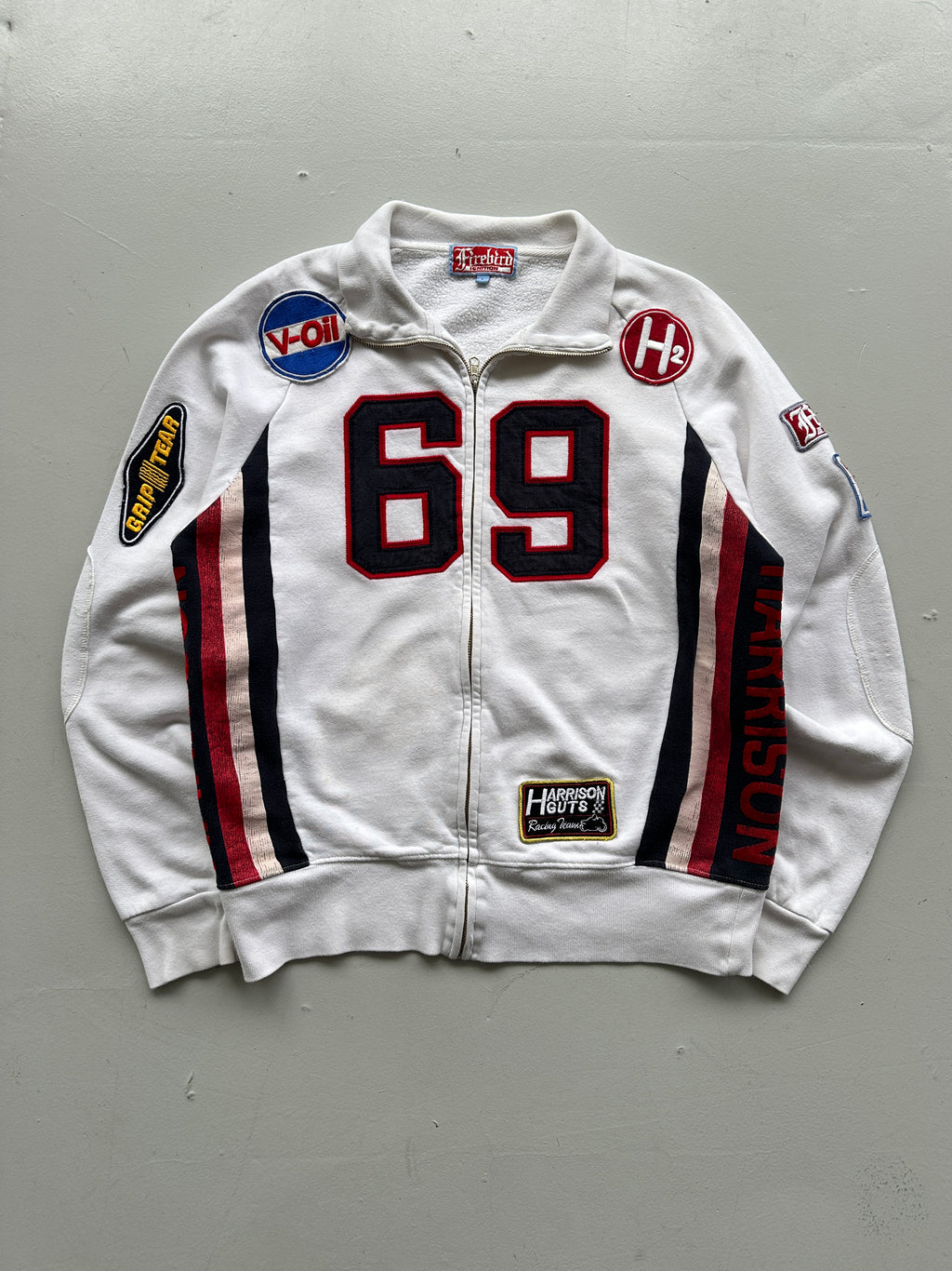 White 69 Motorsport Y2K Zip-Up Sweatshirt- Large