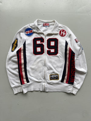 White 69 Motorsport Y2K Zip-Up Sweatshirt- Large