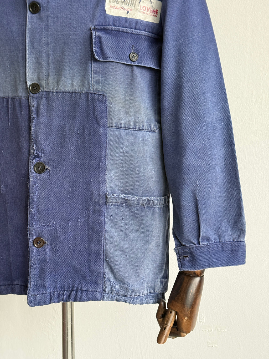 Thrashed Blue French 80's Vintage Workwear Chore Jacket CH562 - Medium