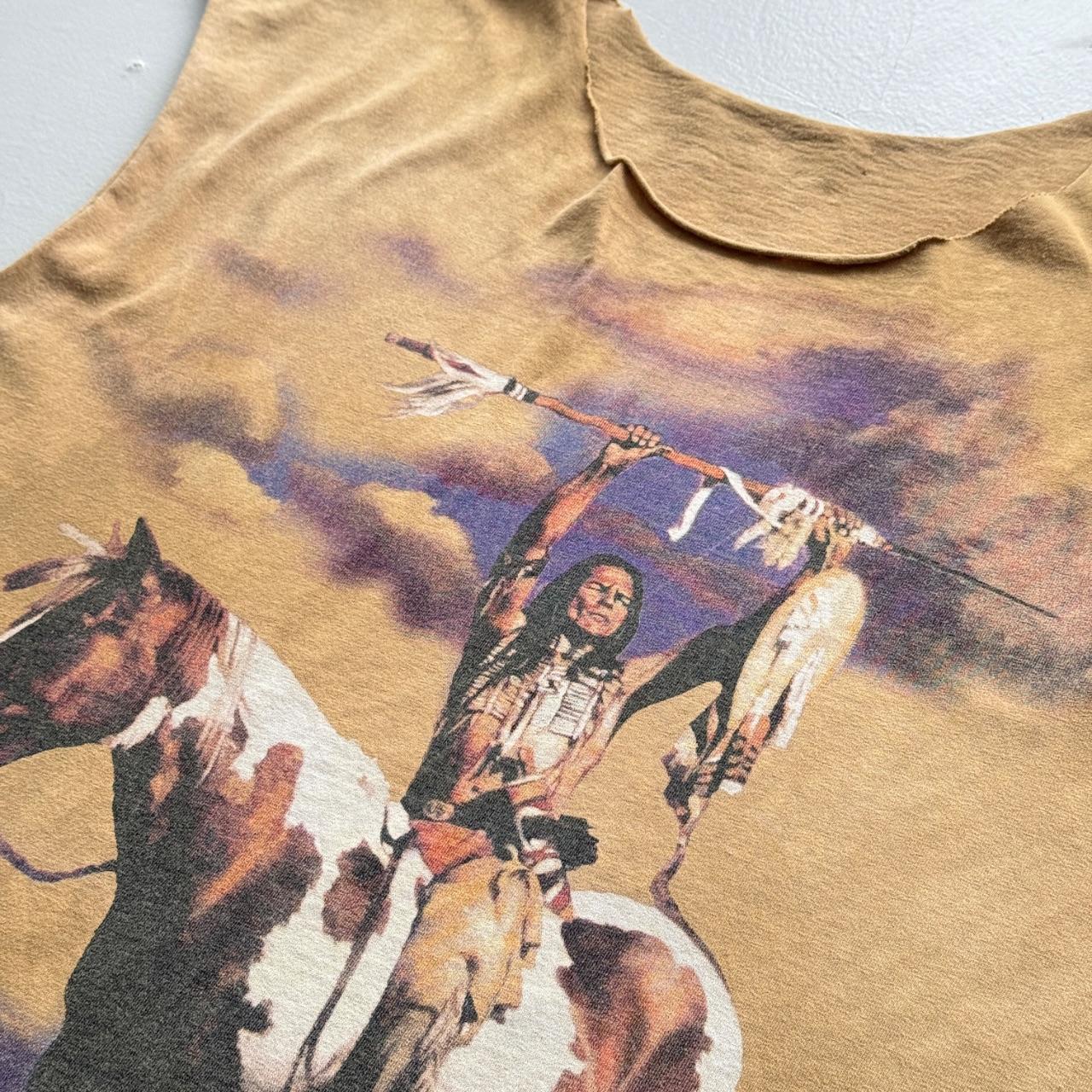 Yellow Native American 90s Vintage Graphic Hand Cut T-shirt Vest - XL