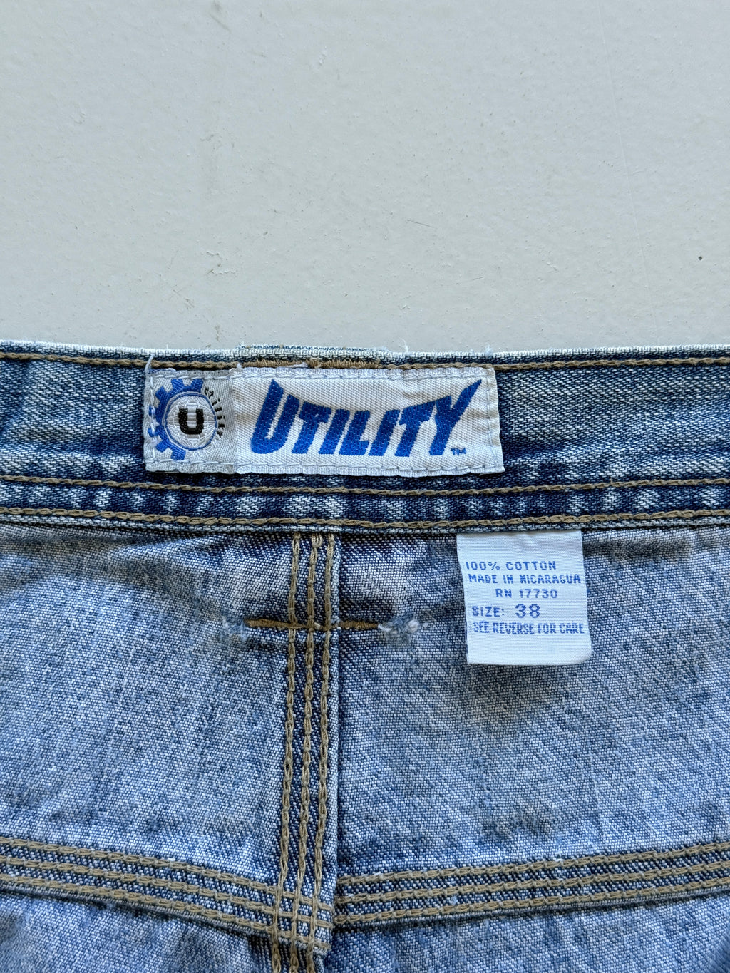Light Blue Utility 90's Vintage Baggy Carpenter Denim Shorts - W38 x L11.5