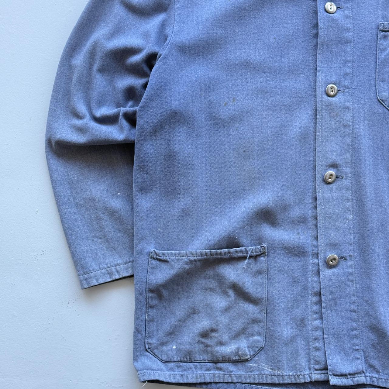 Indigo Blue Faded 70s Vintage Chore Jacket - Medium