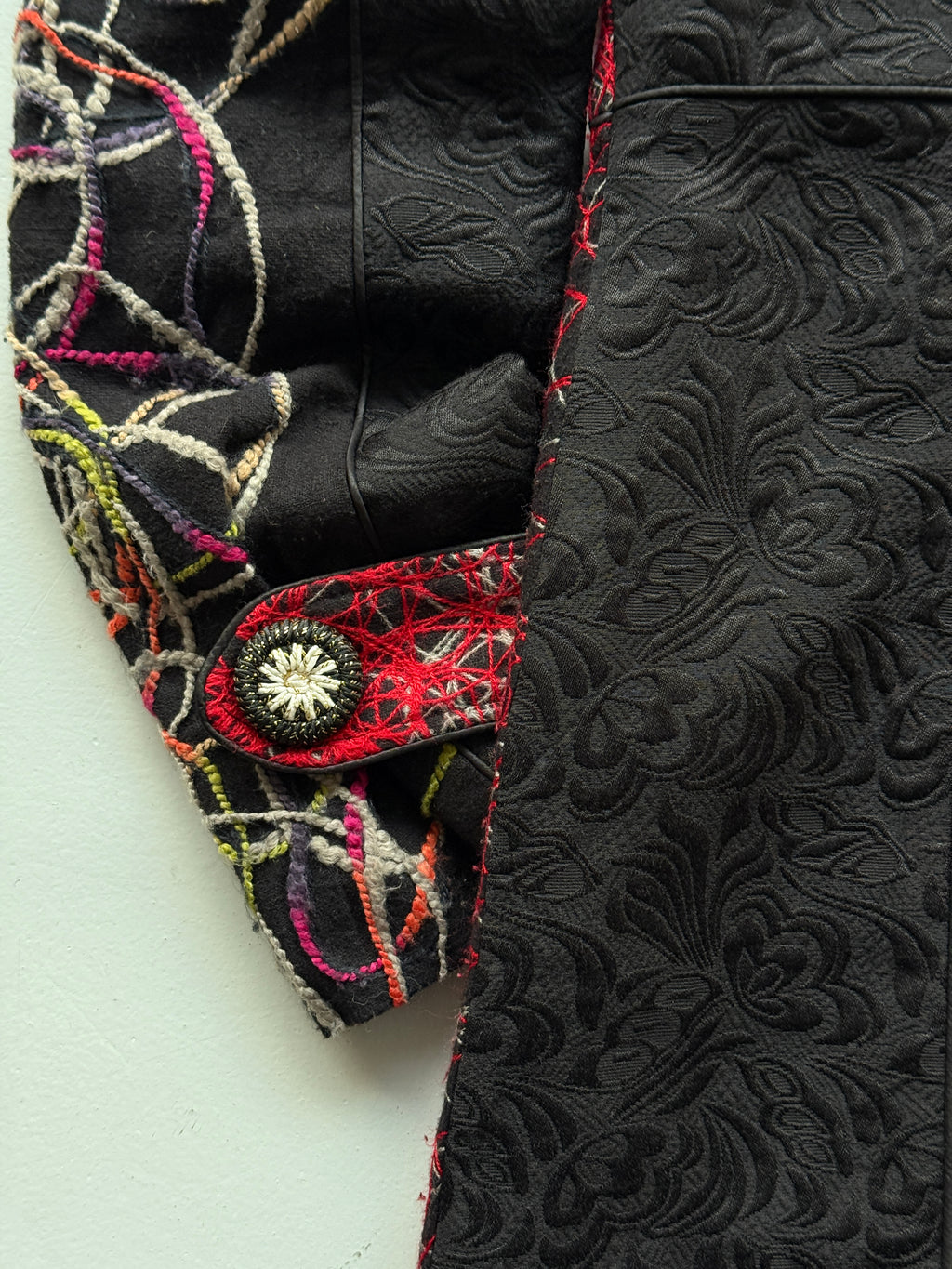 Black Zhao Long 00's Vintage Y2K Embroidered Overcoat - Small
