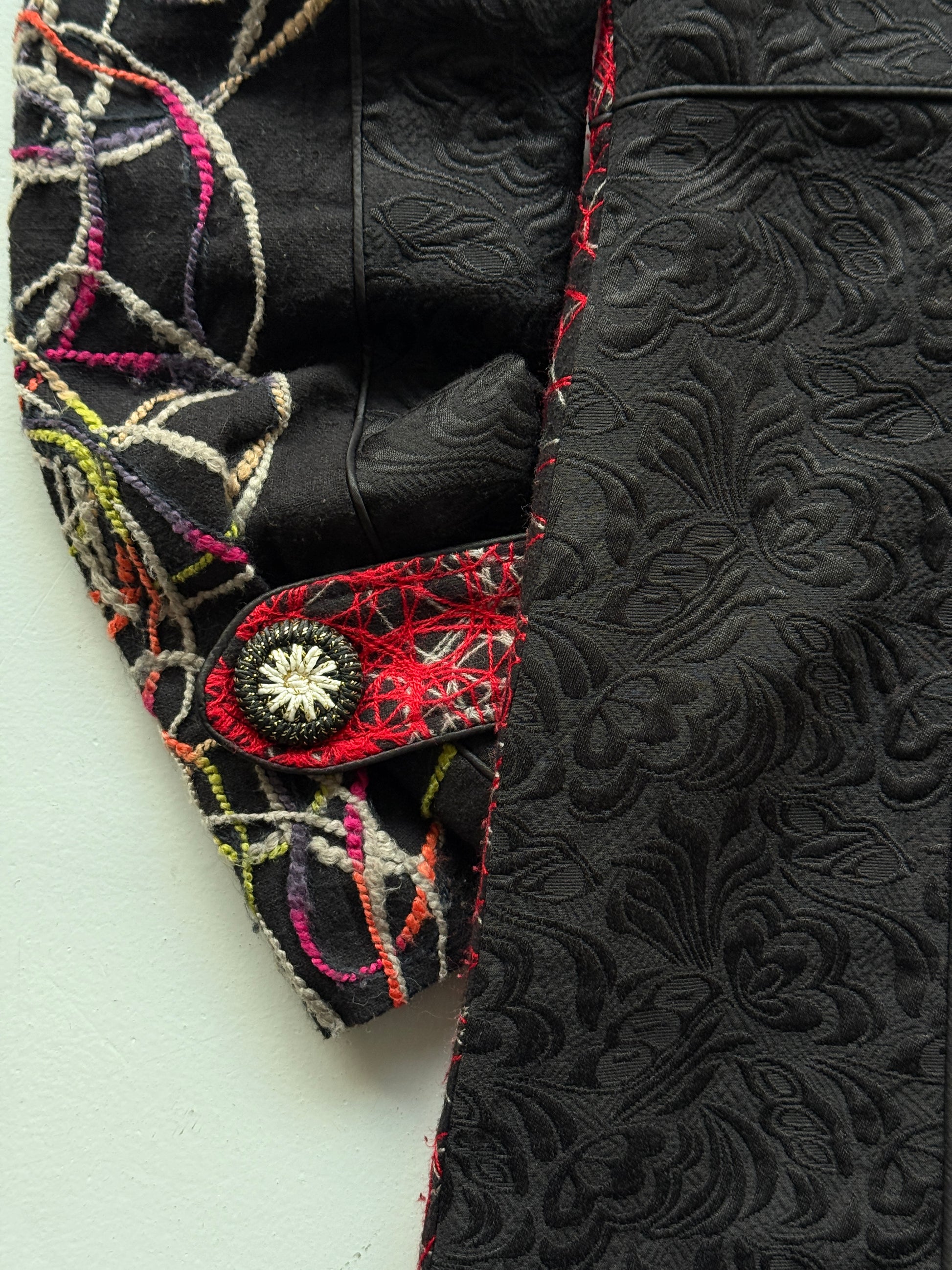 Black Zhao Long 00's Vintage Y2K Embroidered Overcoat - Small