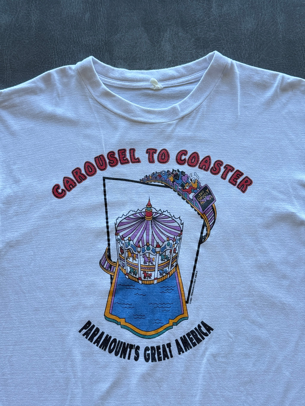 White Paramount's Great America Carousel to Coaster 1993 10K Race Vintage Graphi