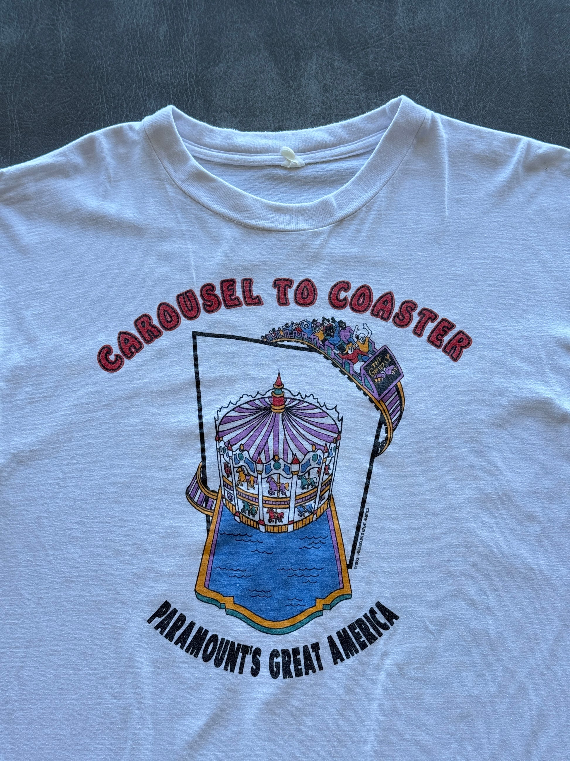 White Paramount's Great America Carousel to Coaster 1993 10K Race Vintage Graphi