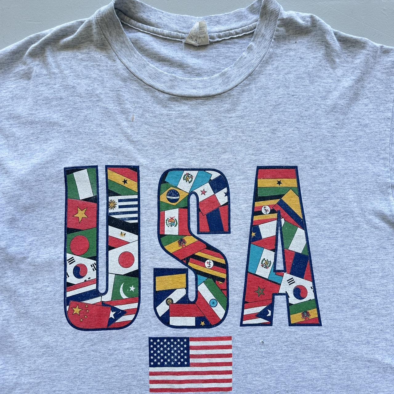 Grey Thrashed USA Flags Olympics 90s Vintage T-shirt - XL