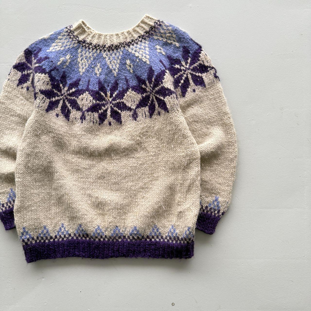 Cream Purple 80’s Vintage Geometric Knit Jumper - Large
