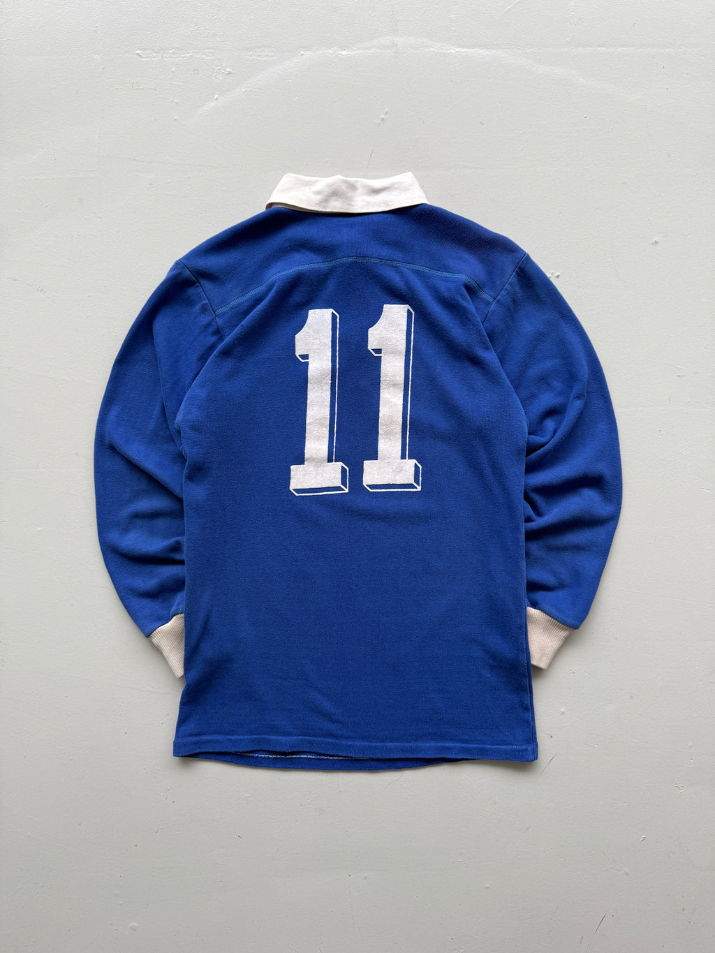 Blue French 80's Vintage Long Sleeve Rugby Jersey Polo - Medium