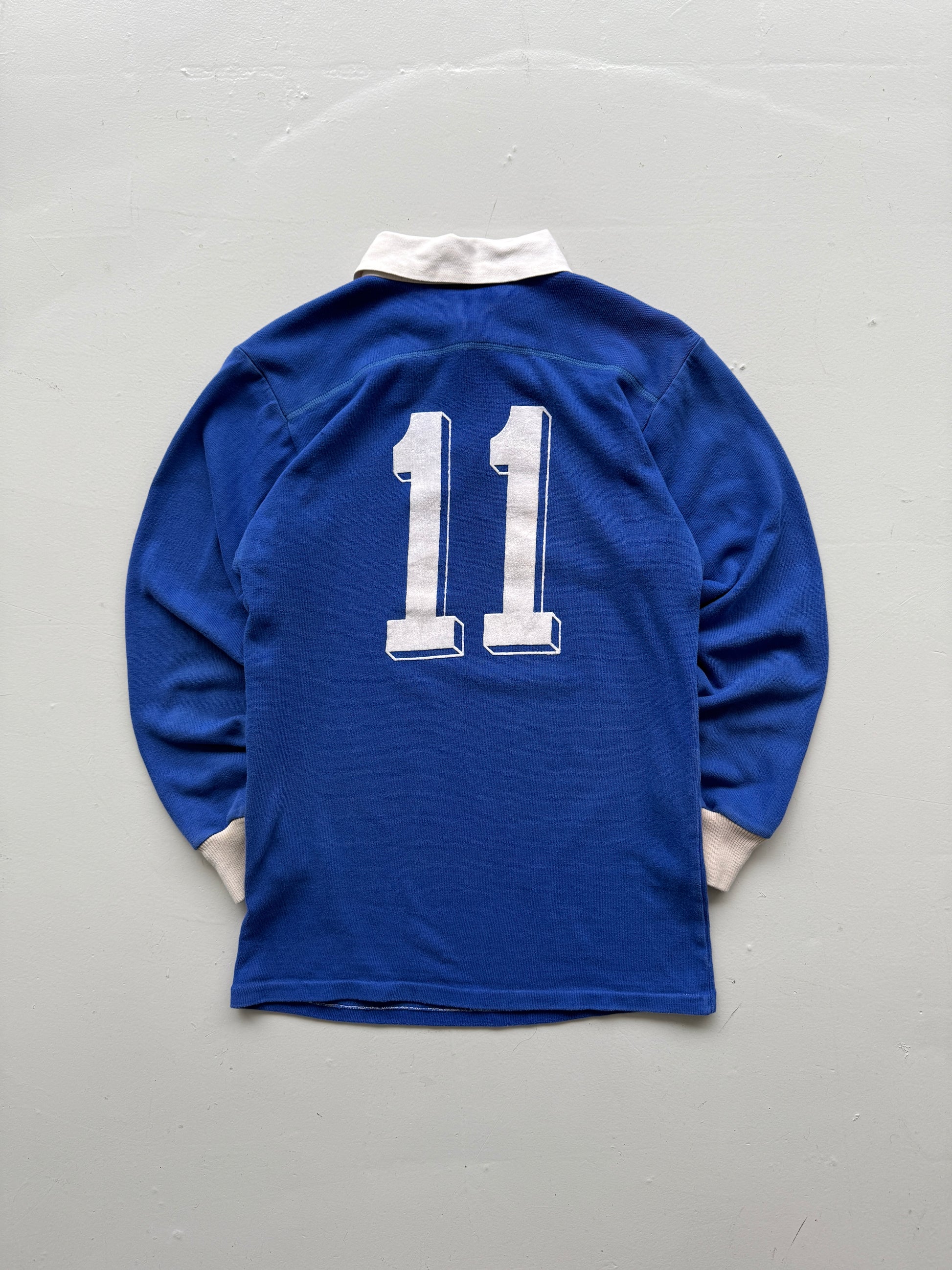 Blue French 80's Vintage Long Sleeve Rugby Jersey Polo - Medium