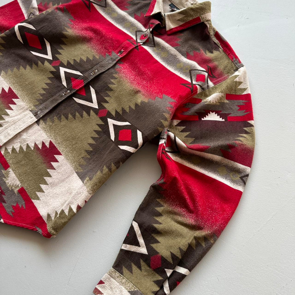 Patterned Woolwich Red / Brown Aztec Western Women’s Vintage Shirt - Large