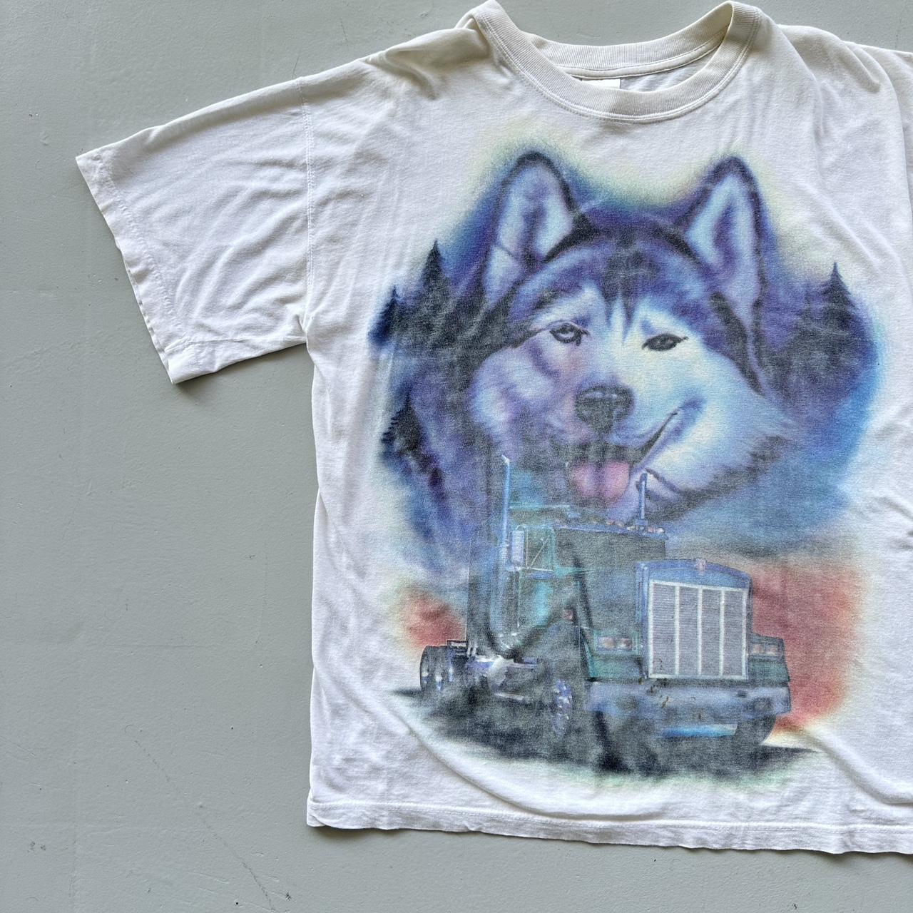 White Airbrushed Husky / Trucker Vintage 90's T-shirt - XL