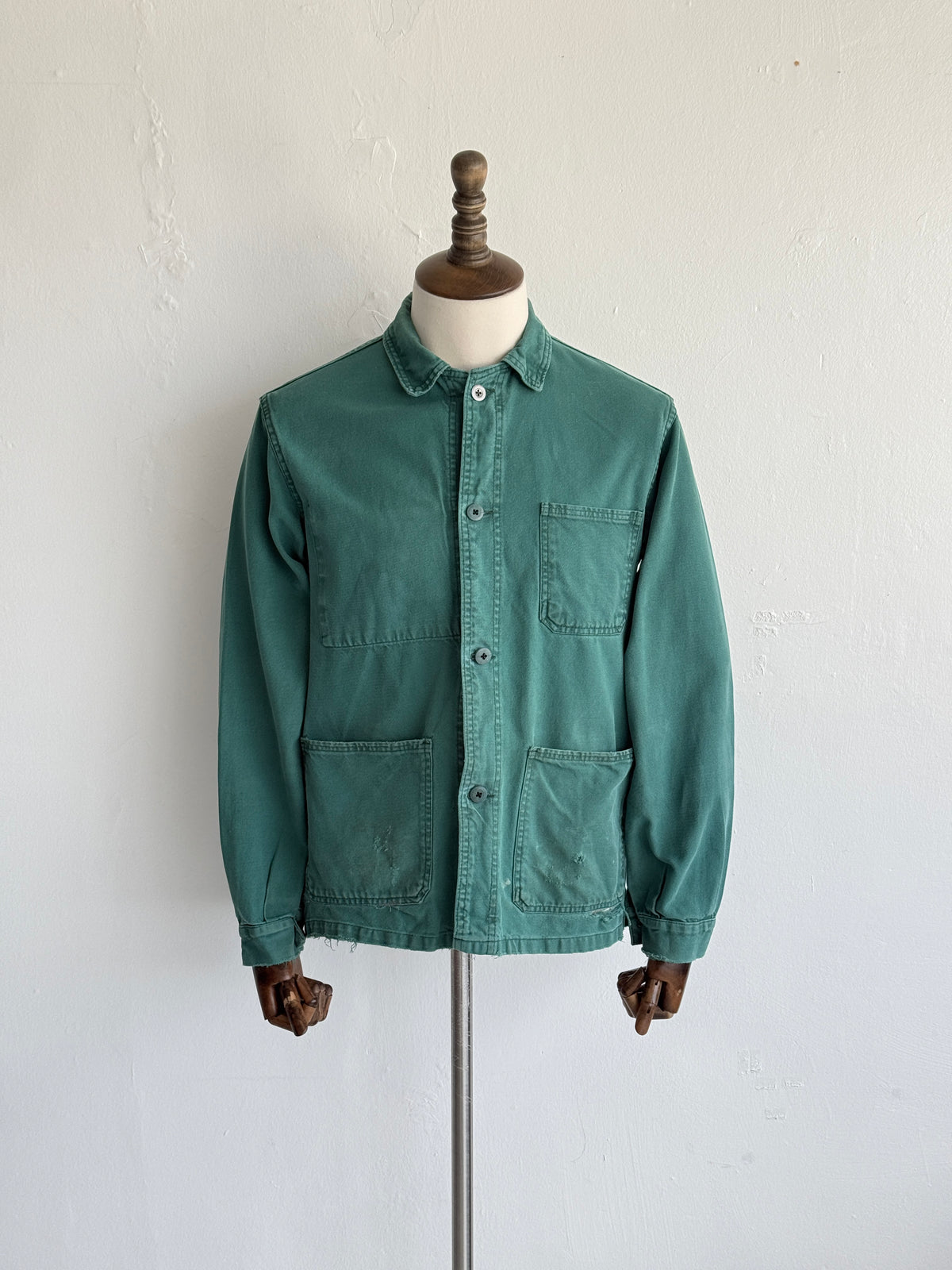 Thrashed Green French 70's Vintage Workwear Chore Jacket CH518 - Small