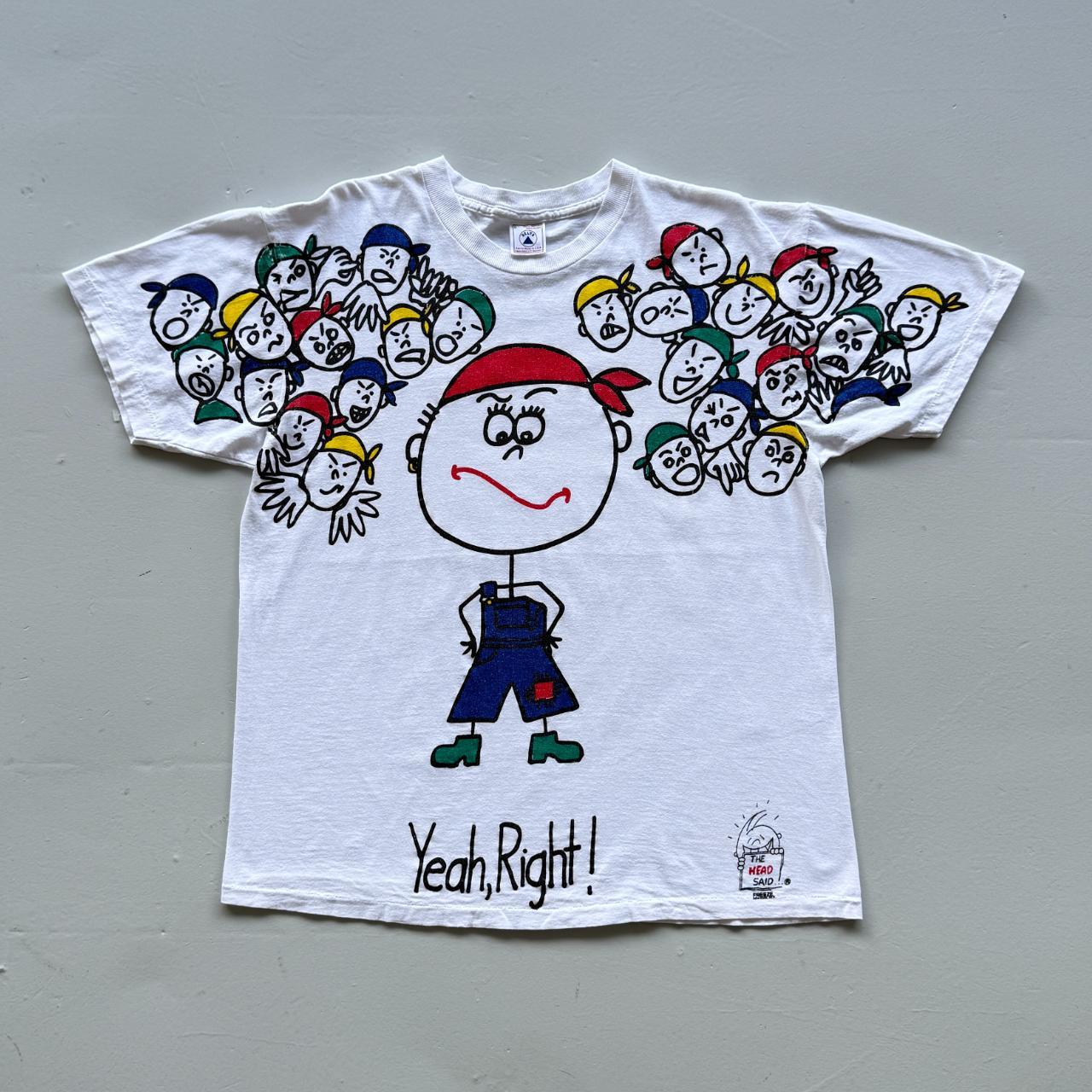 White The Head Said "Yeah Right" Cartoon Novelty Vintage 90s T-shirt - Large