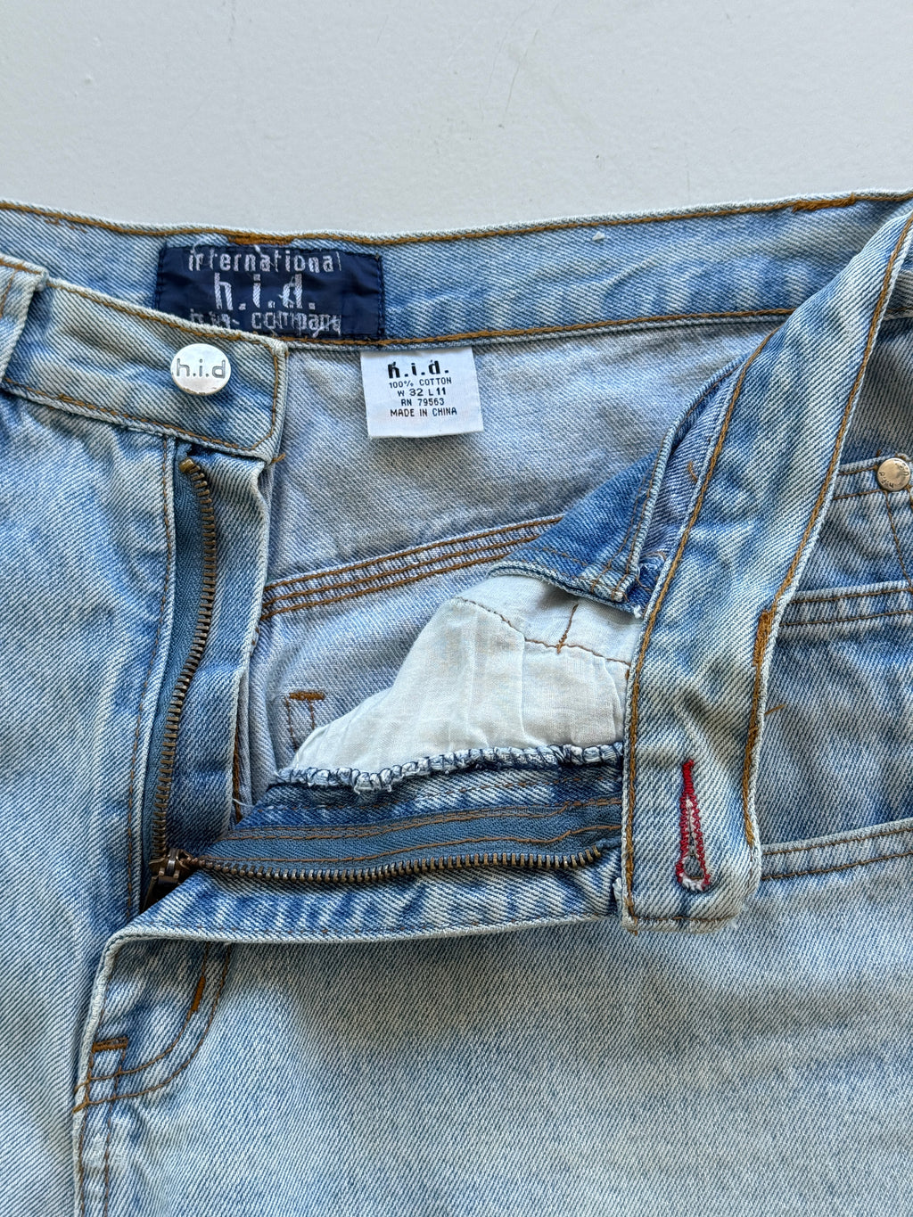 Light Blue HID 90's Vintage Baggy Hip Hop Carpenter Denim Shorts - W32 x L10.5