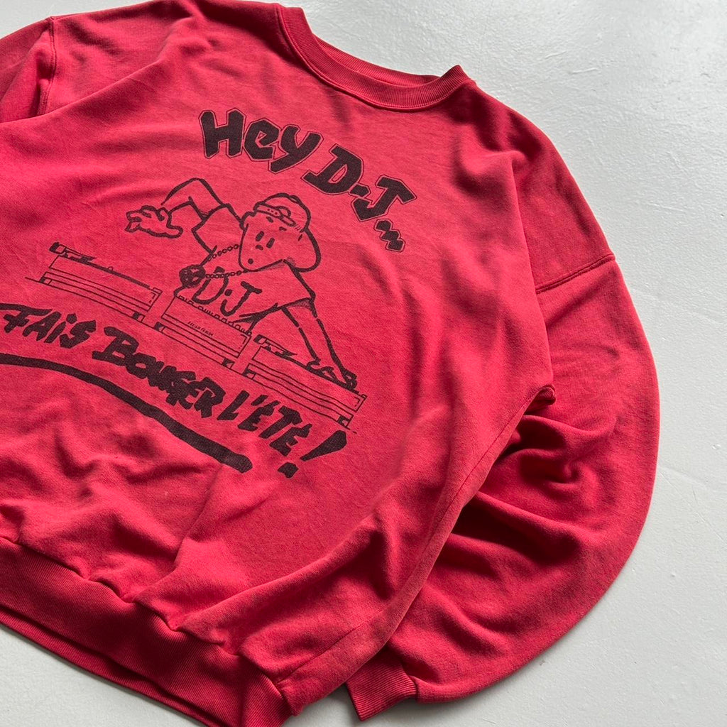 Burgundy Red French Cartoon DJ 90’s Vintage Graphic Sweatshirt - Large