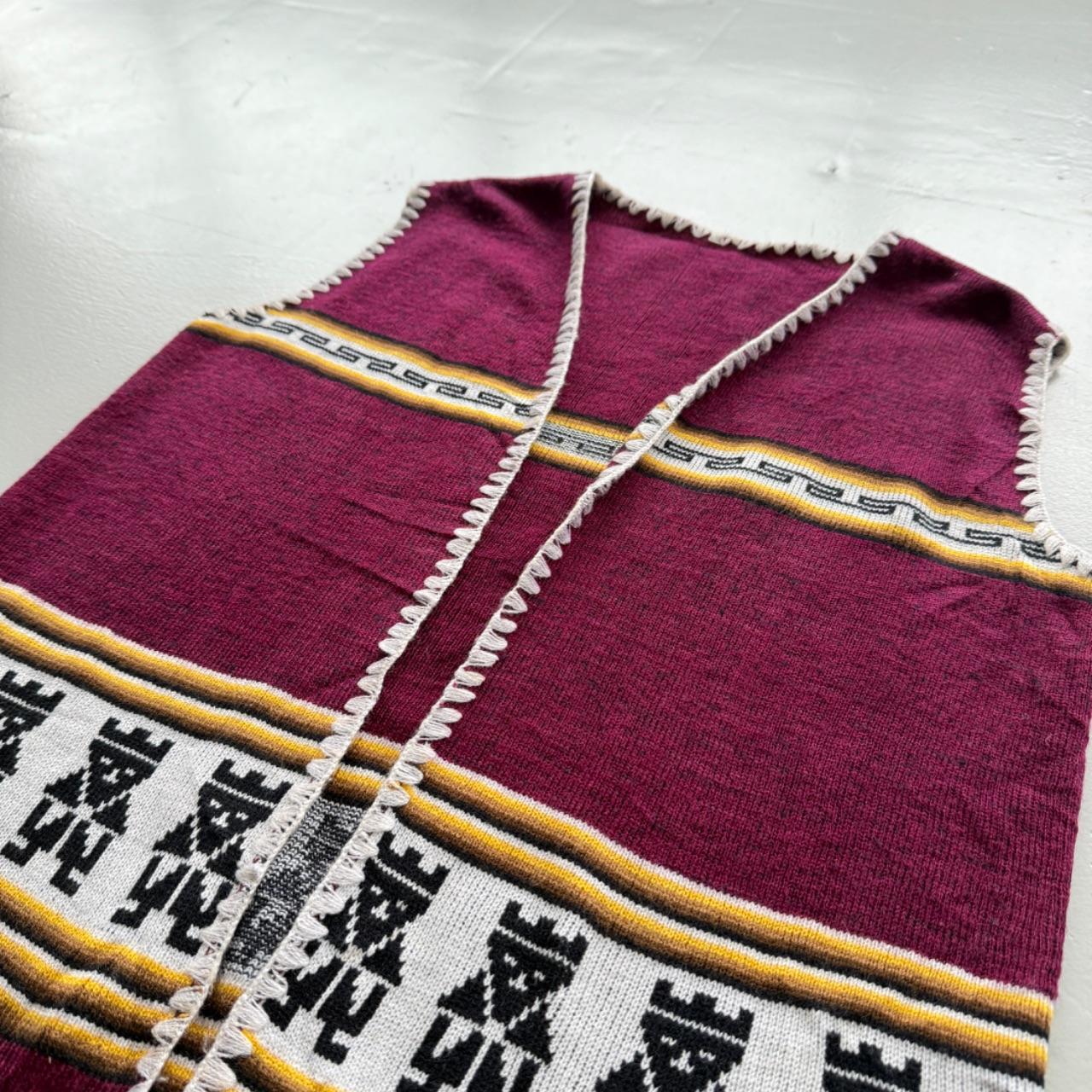 Red Aztec 70’s Vintage South American Sleeveless Waistcoat Vest - Medium