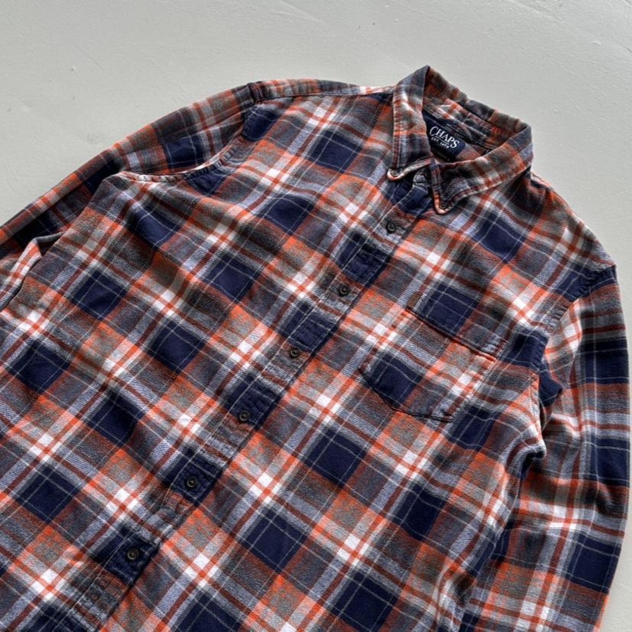 Orange Navy Checkered Chaps 90s Vintage Long sleeve - 2XL