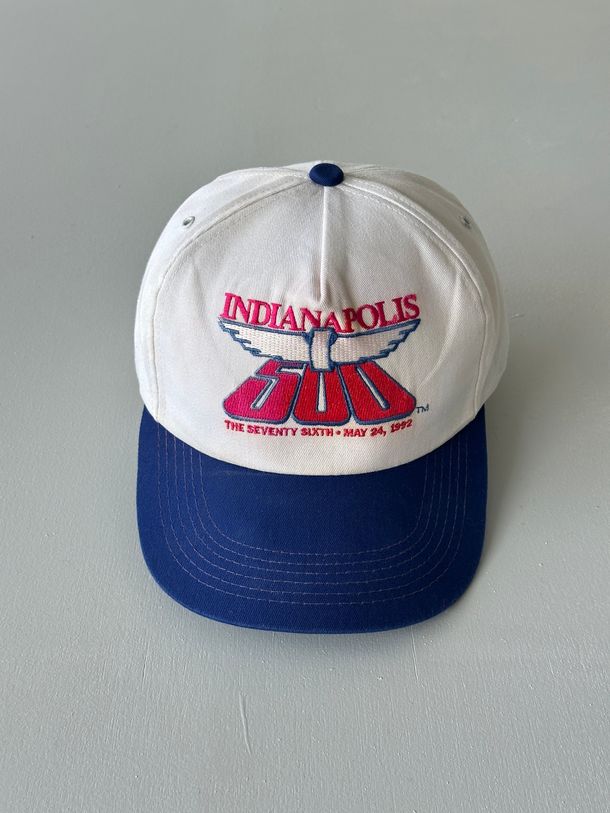 White / Navy Indianapolis 500 1992 Vintage SnapBack Trucker Cap