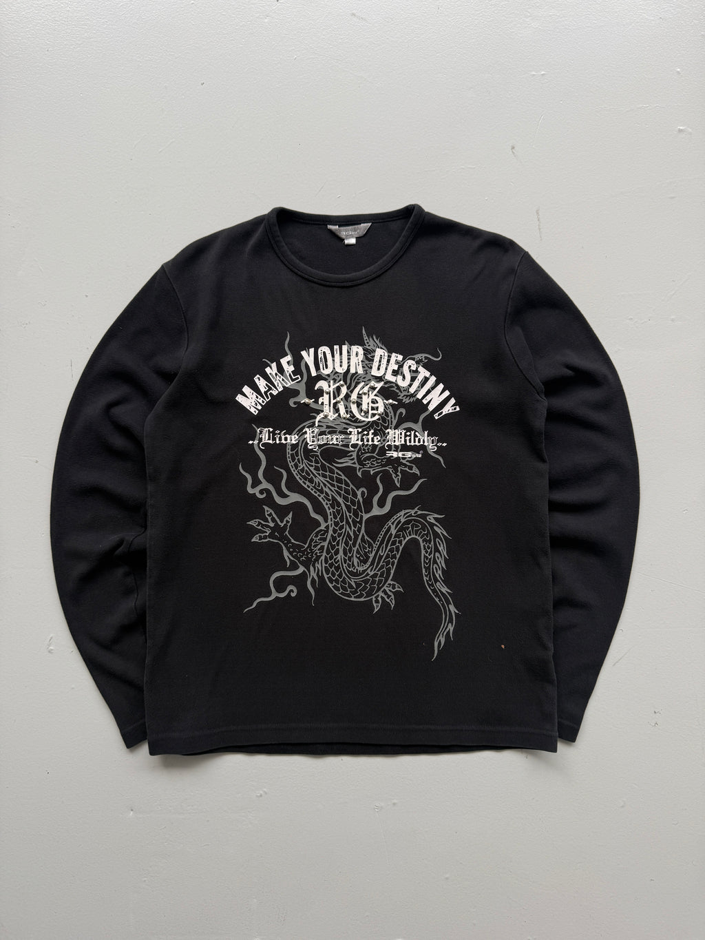 Black  Make Your Own Destiny Y2K Vintage Dragon Graphic Long Sleeve Top - M