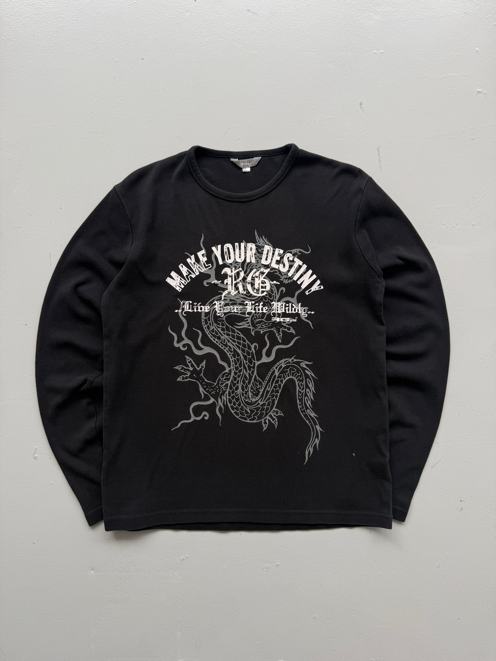 Black  Make Your Own Destiny Y2K Vintage Dragon Graphic Long Sleeve Top - M