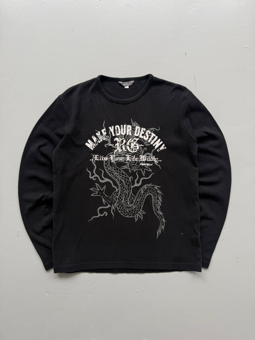 Black  Make Your Own Destiny Y2K Vintage Dragon Graphic Long Sleeve Top - M
