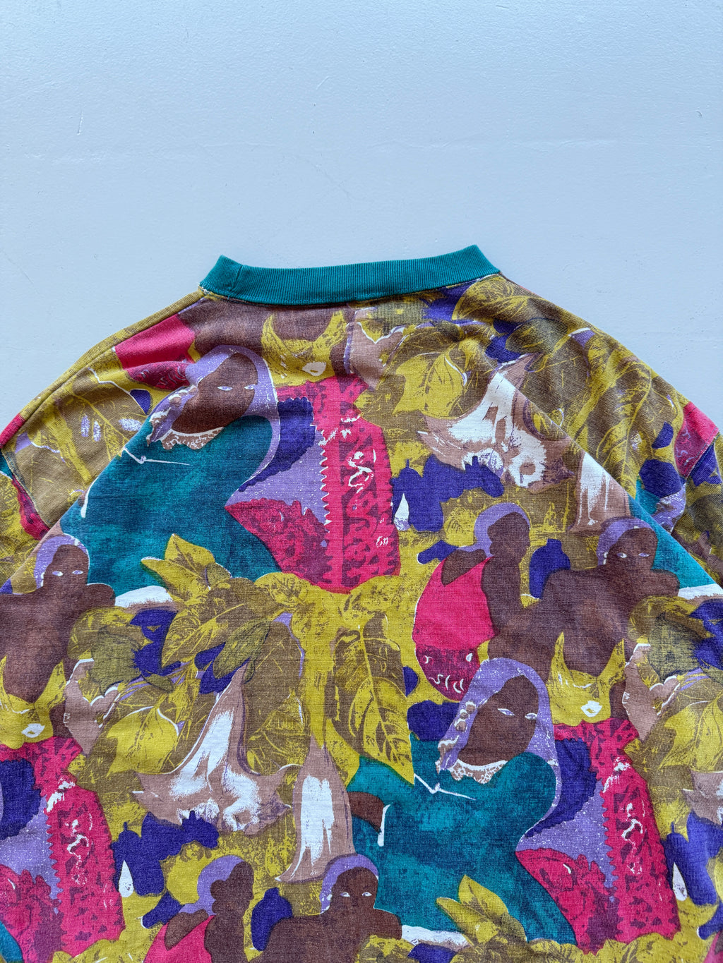 Yellow illustrated 90's Vintage African Women Long Sleeve T-Shirt- Medium