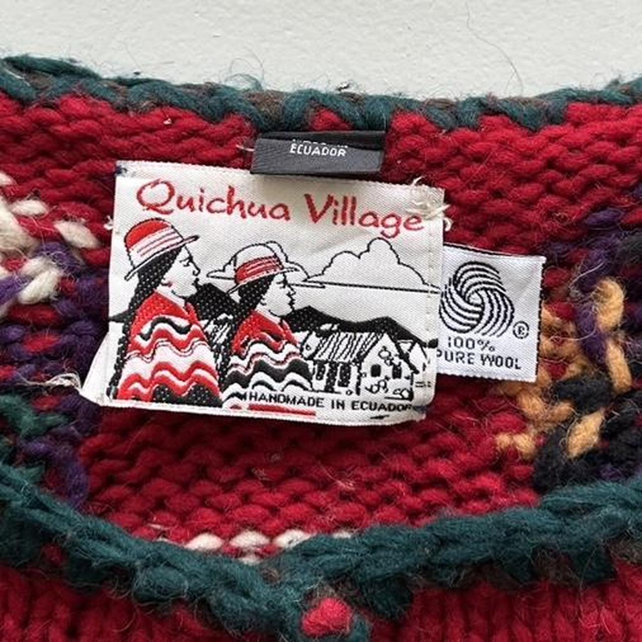 Multicoloured 80s Vintage Quichua Village Woollen Ecuadorian Knit Wool Sweatshirt Cardiagn - Large/X