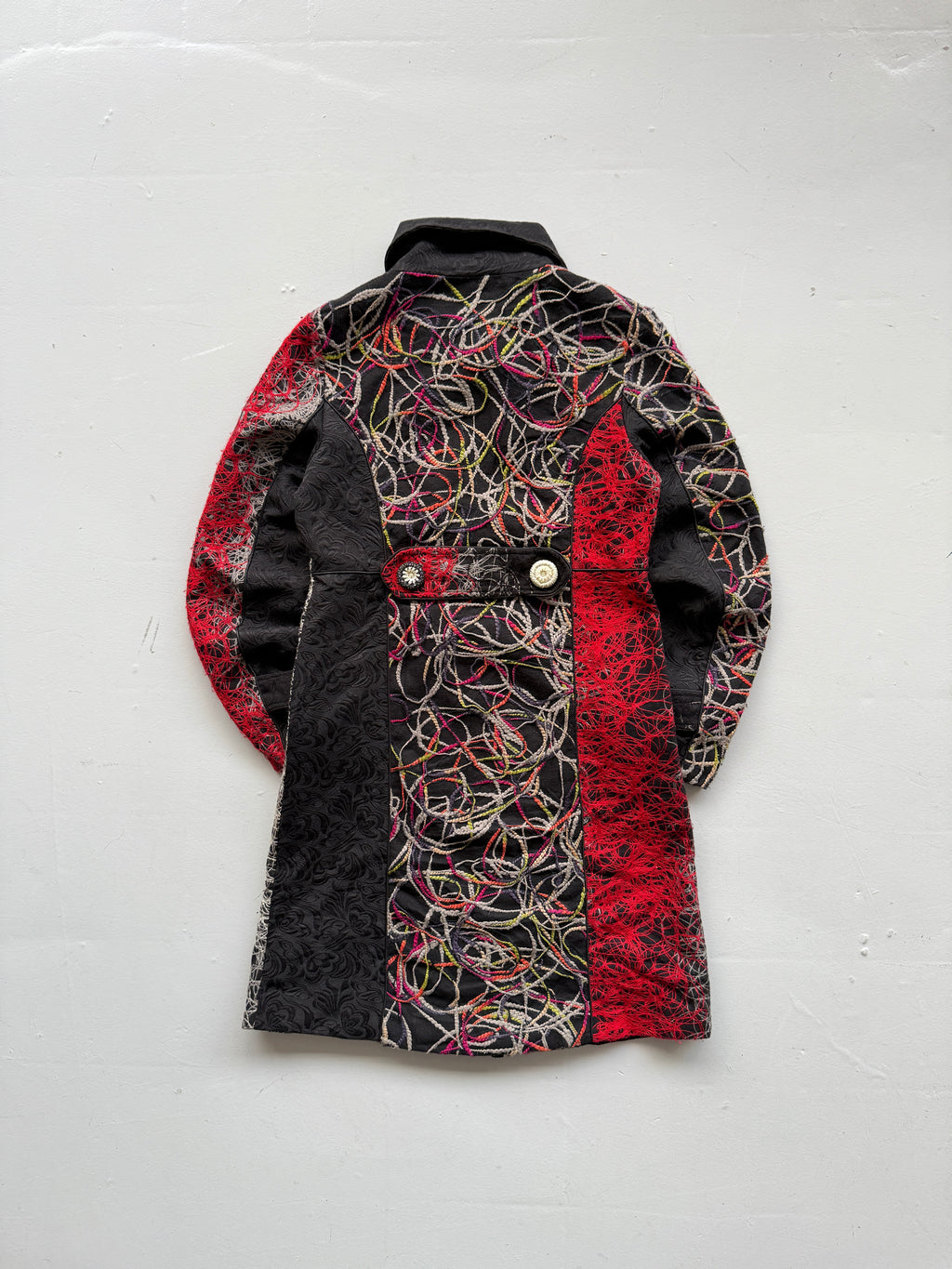 Black Zhao Long 00's Vintage Y2K Embroidered Overcoat - Small