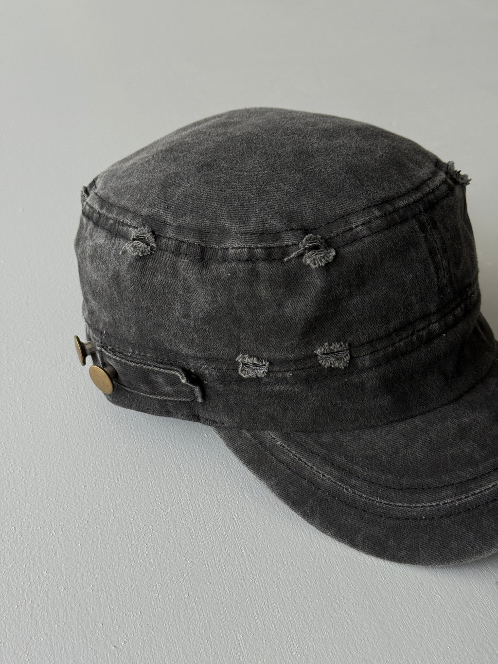Charcoal Distressed Y2K Cadet Cap Military Style 00's Grunge Aesthetic