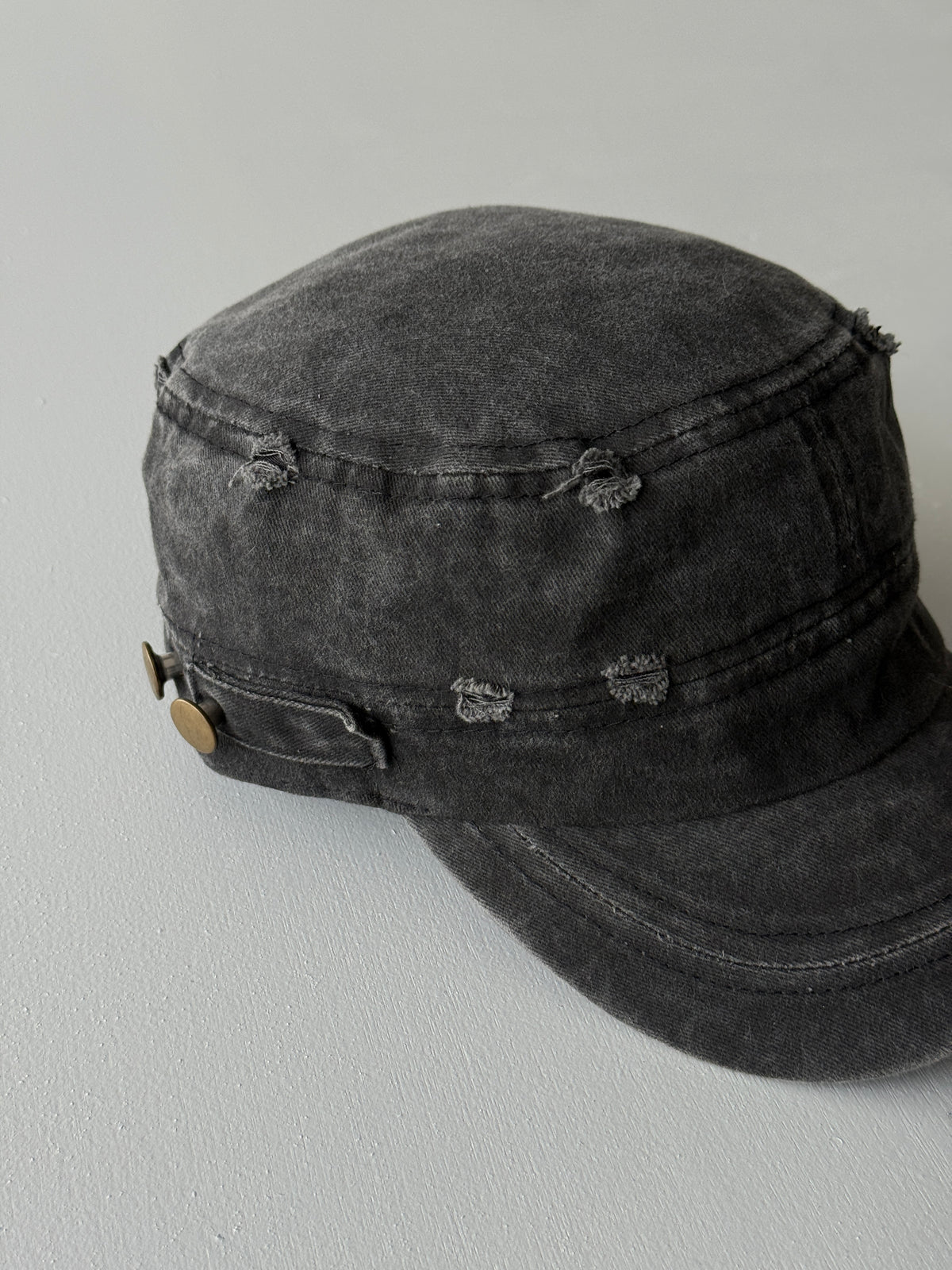 Charcoal Distressed Y2K Cadet Cap Military Style 00's Grunge Aesthetic