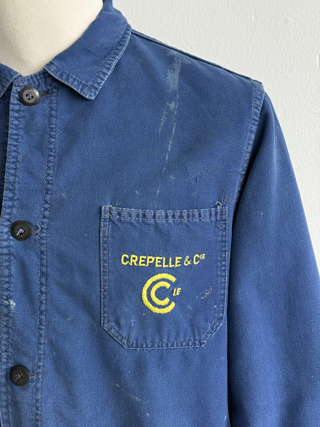 Thrashed Blue French 50s/60s Vintage Workwear Chore Jacket CH526 - Small