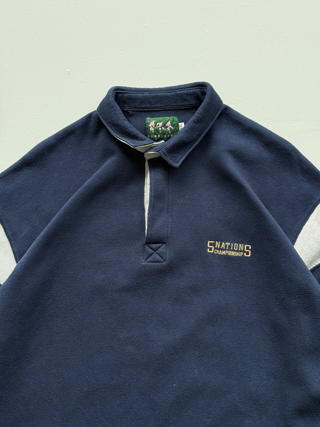 Navy Blue Five Nations 90's Vintage Long Sleeve Rugby Polo Jersey - XL