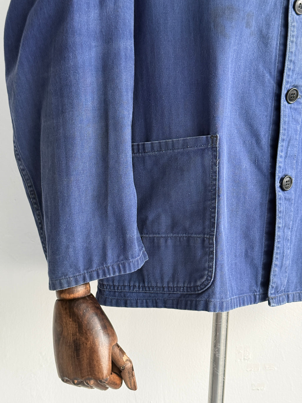 Blue French Vintage 1970's Workwear Chore Jacket CH545 - Small