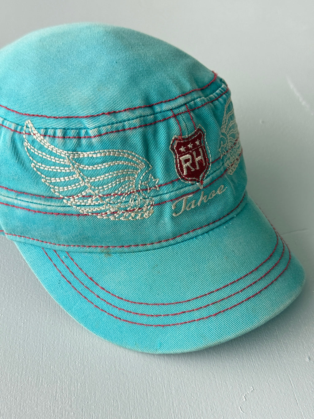 Aqua Blue Tahoe Y2K Cadet Cap Military Style 00's Grunge Aesthetic