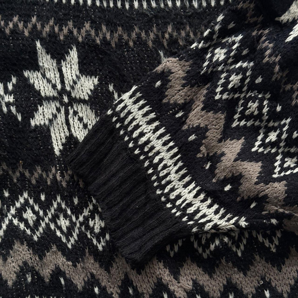 Black Striped 90's Vintage Christmas Pattern Knit Jumper - Medium