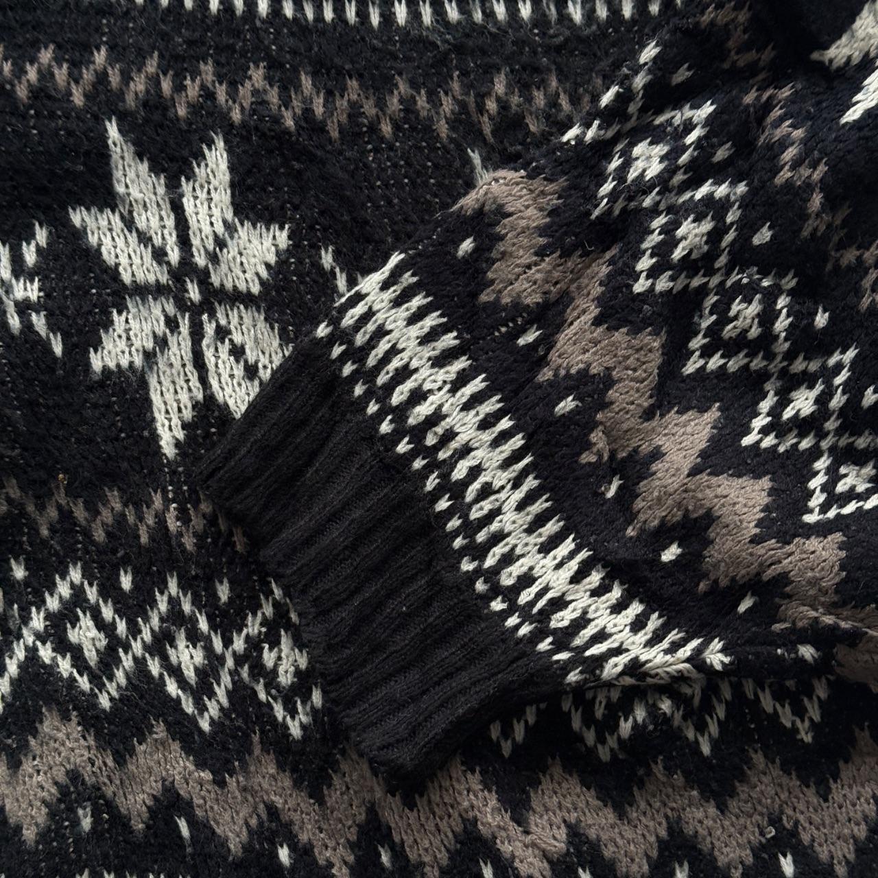 Black Striped 90's Vintage Christmas Pattern Knit Jumper - Medium